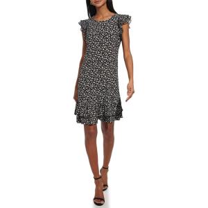 Tommy Hilfiger Womens Sleeveless Round Neck Ruffle Trim Mini Dress(Black/Ivory)