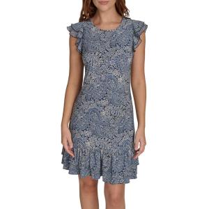 Tommy Hilfiger Womens Sleeveless Round Neck Ruffle Trim Mini Dress(French Blue Combo)