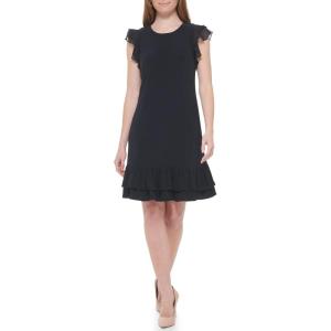 Tommy Hilfiger Womens Sleeveless Round Neck Ruffle Trim Mini Dress(Sky Captain)