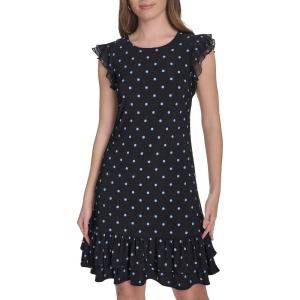 Tommy Hilfiger Womens Sleeveless Round Neck Ruffle Trim Mini Dress(Sky Captain/French Blue)