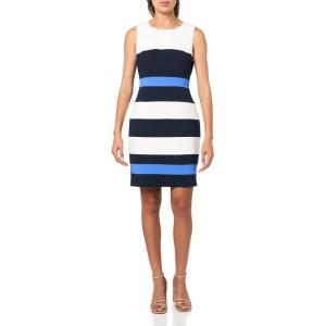 Tommy Hilfiger Women’s Sleeveless Striped Scuba Crepe Sheath Mini Dress(Ivory/Sky Captain/Amparo Blue)