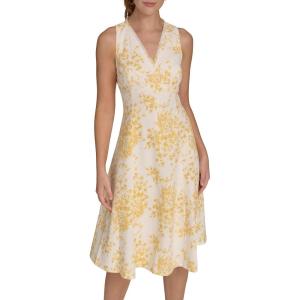 Tommy Hilfiger Women’s Sleeveless V Neck Fit and Flare Dress(Ivory/ Yellow)