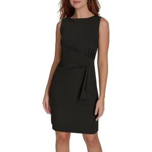 Tommy Hilfiger Women’s Sleevless Boat Neck Fold Detail Crepe Sheath Mini Dress(Black)