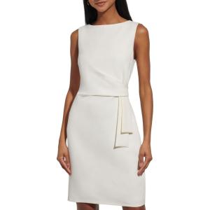 Tommy Hilfiger Women’s Sleevless Boat Neck Fold Detail Crepe Sheath Mini Dress(Ivory)