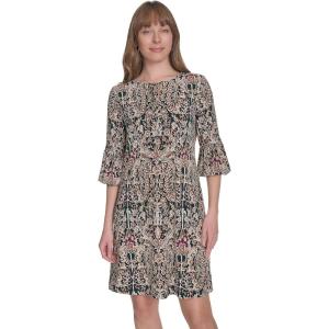 Tommy Hilfiger Women’s V-neck 3/4 Sleeve Shift Dress(Cypress Multi)