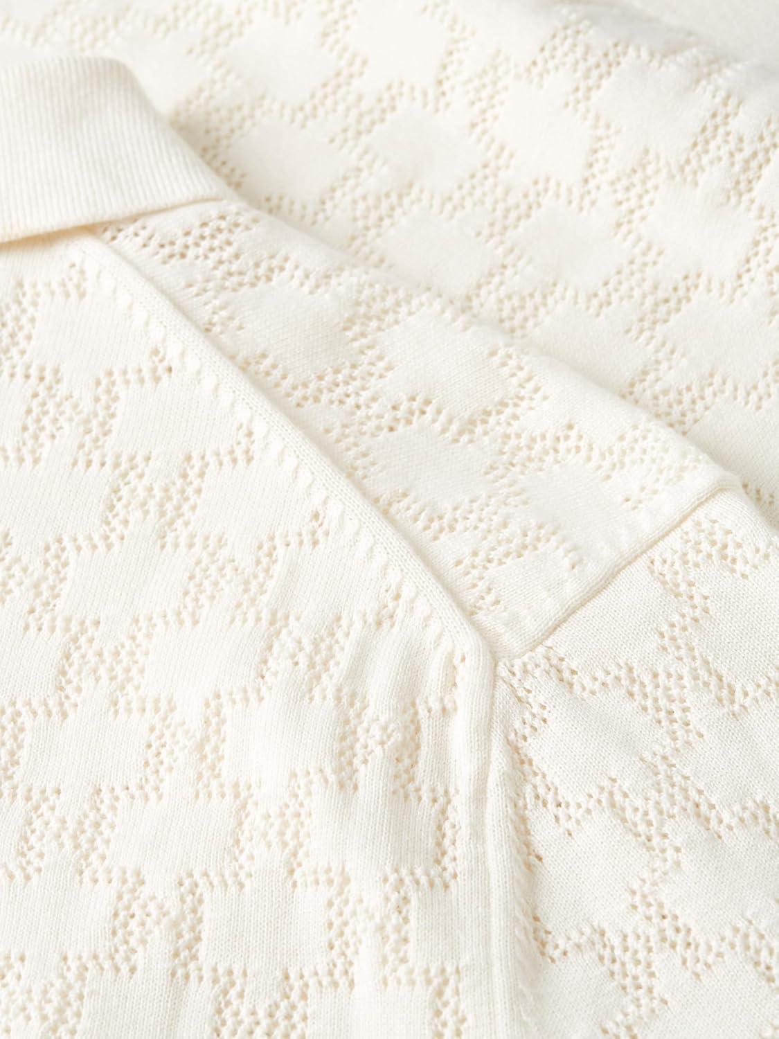 imageTommy Hilfiger Mens Lightweight Cotton Textured Knit Short Sleeve Polo ShirtIvory Petal