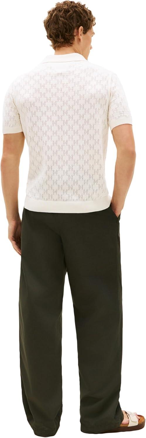 imageTommy Hilfiger Mens Lightweight Cotton Textured Knit Short Sleeve Polo ShirtIvory Petal