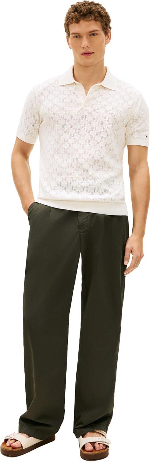imageTommy Hilfiger Mens Lightweight Cotton Textured Knit Short Sleeve Polo ShirtIvory Petal
