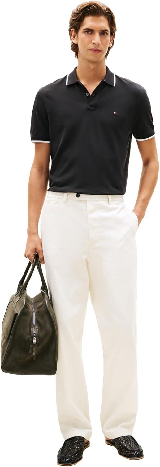 imageTommy Hilfiger Mens Short Sleeve Casual Polo Shirts in Regular Fit with Contrast Collar and Cuff DesignsBlack