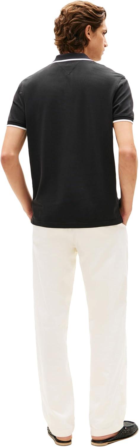 imageTommy Hilfiger Mens Short Sleeve Casual Polo Shirts in Regular Fit with Contrast Collar and Cuff DesignsBlack