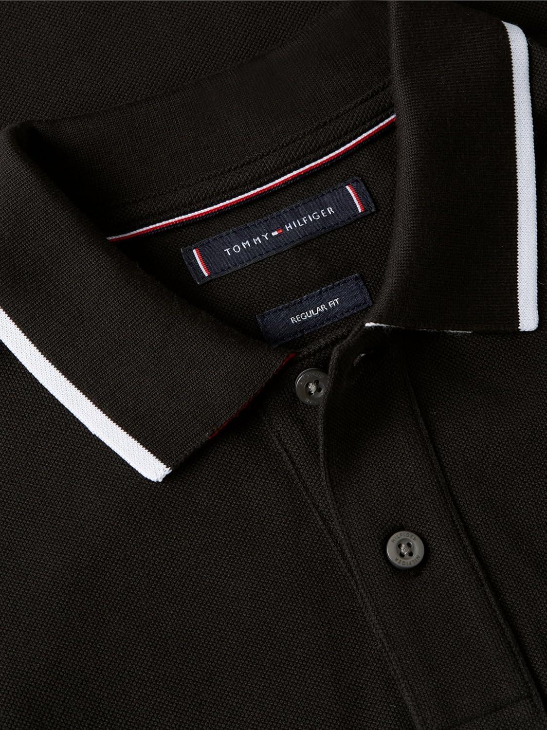imageTommy Hilfiger Mens Short Sleeve Casual Polo Shirts in Regular Fit with Contrast Collar and Cuff DesignsBlack