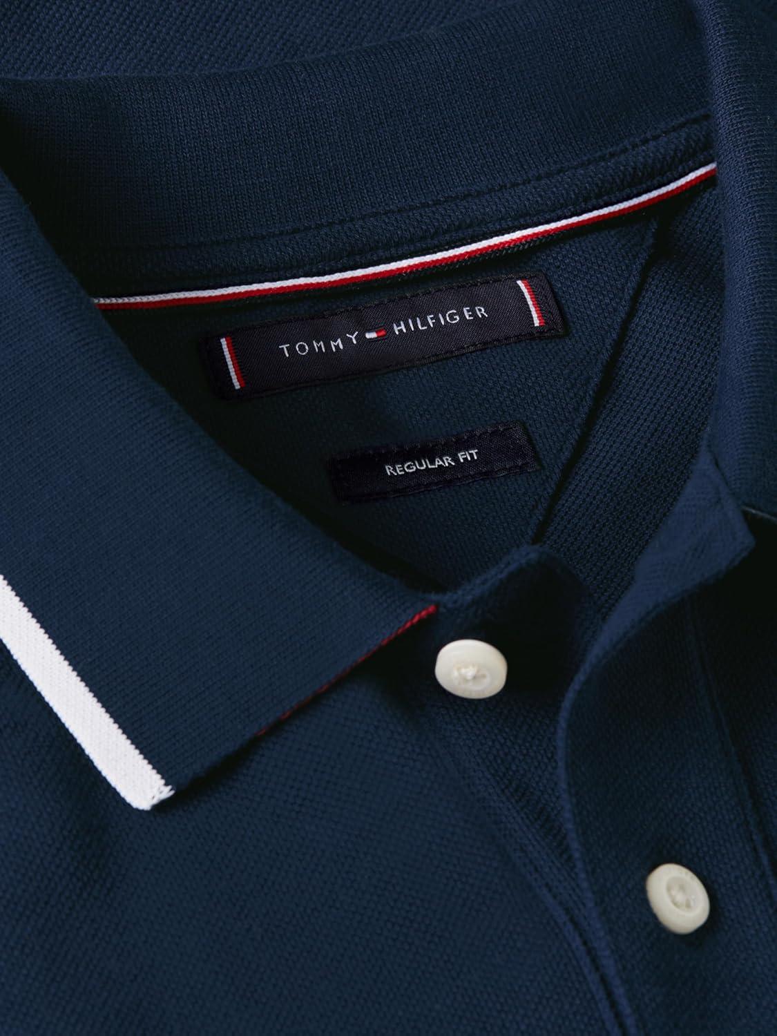imageTommy Hilfiger Mens Short Sleeve Casual Polo Shirts in Regular Fit with Contrast Collar and Cuff DesignsCarbon Navy