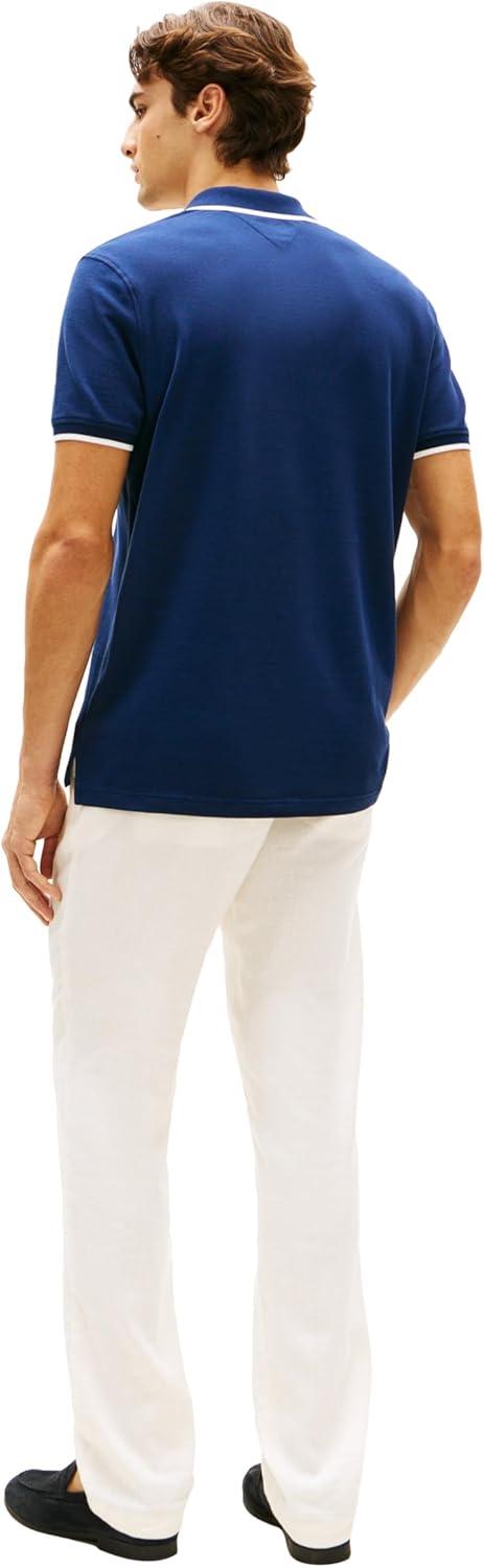 imageTommy Hilfiger Mens Short Sleeve Casual Polo Shirts in Regular Fit with Contrast Collar and Cuff DesignsCarbon Navy