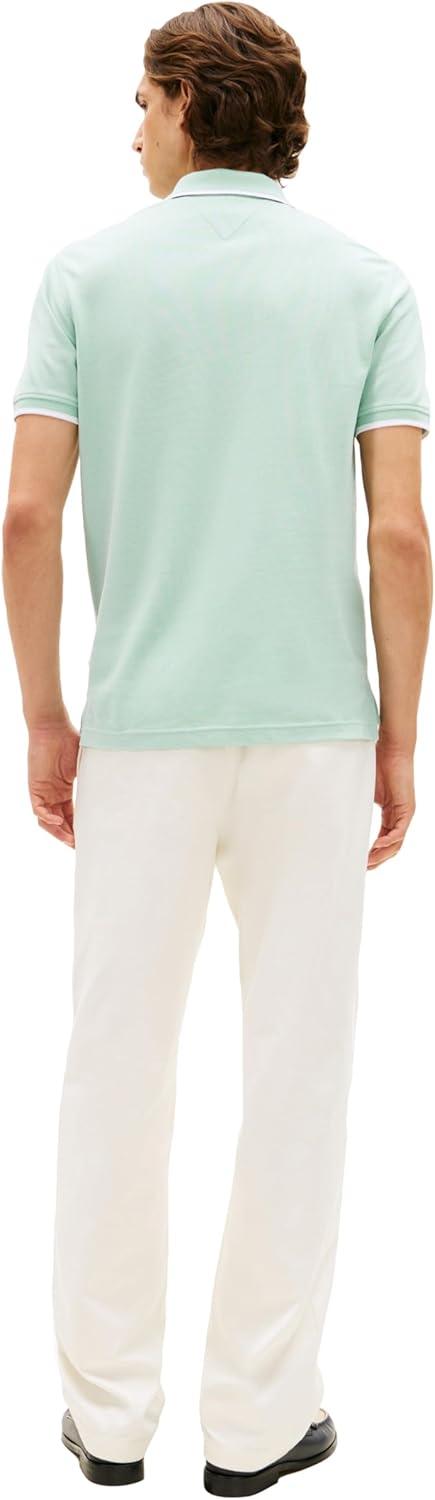 imageTommy Hilfiger Mens Short Sleeve Casual Polo Shirts in Regular Fit with Contrast Collar and Cuff DesignsCrushed Mint