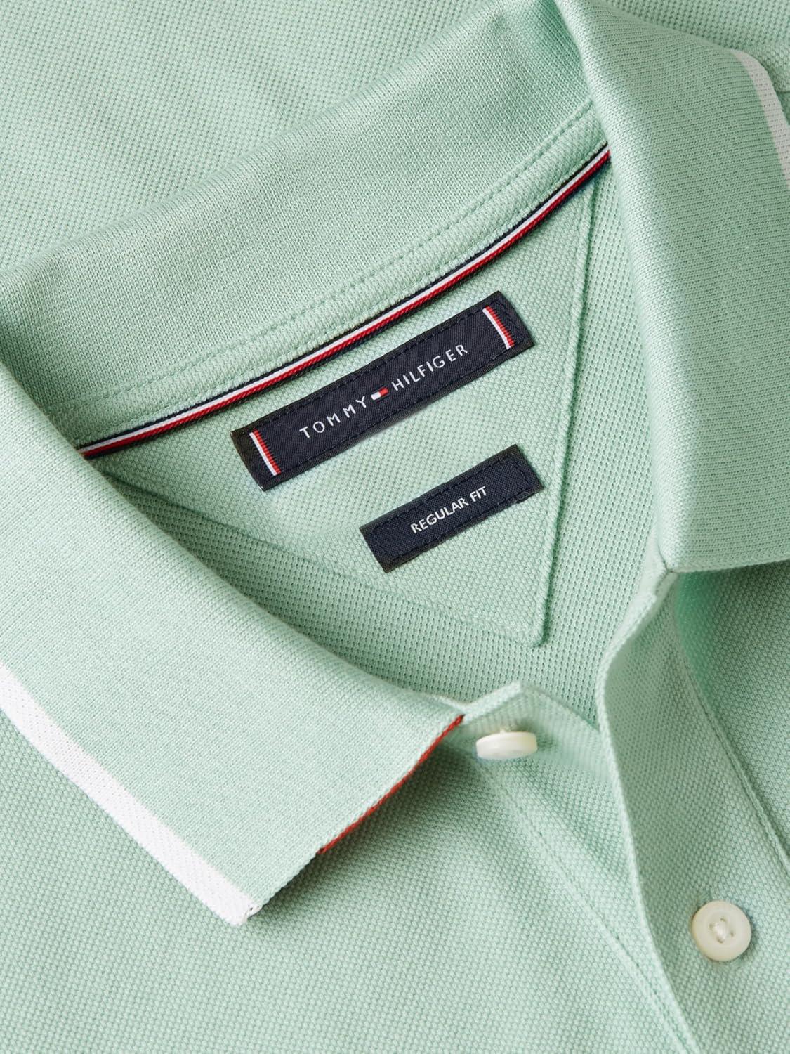 imageTommy Hilfiger Mens Short Sleeve Casual Polo Shirts in Regular Fit with Contrast Collar and Cuff DesignsCrushed Mint