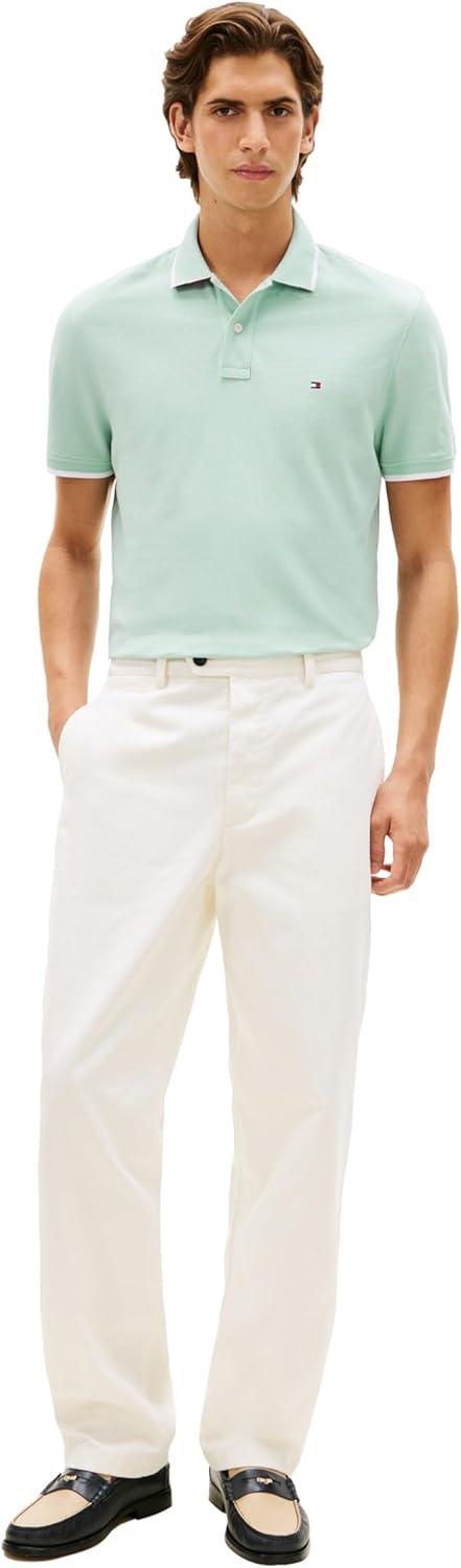 imageTommy Hilfiger Mens Short Sleeve Casual Polo Shirts in Regular Fit with Contrast Collar and Cuff DesignsCrushed Mint
