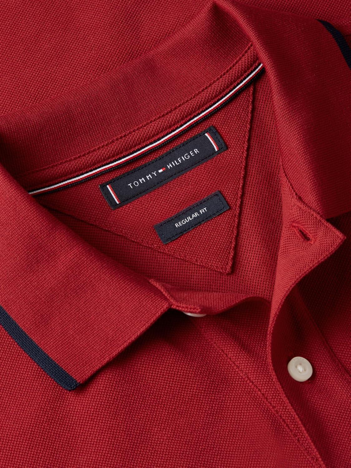 imageTommy Hilfiger Mens Short Sleeve Casual Polo Shirts in Regular Fit with Contrast Collar and Cuff DesignsRegatta Red