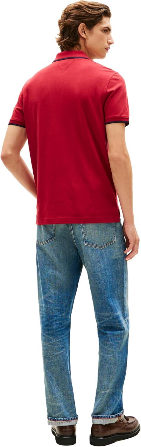 imageTommy Hilfiger Mens Short Sleeve Casual Polo Shirts in Regular Fit with Contrast Collar and Cuff DesignsRegatta Red