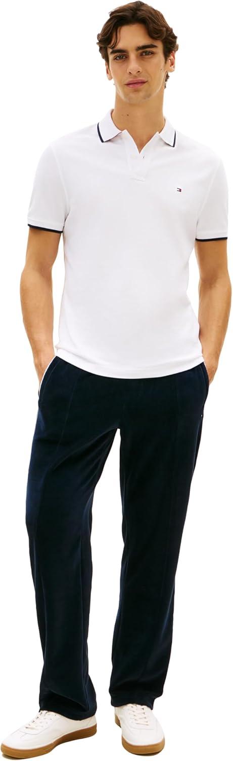 imageTommy Hilfiger Mens Short Sleeve Casual Polo Shirts in Regular Fit with Contrast Collar and Cuff DesignsWhite