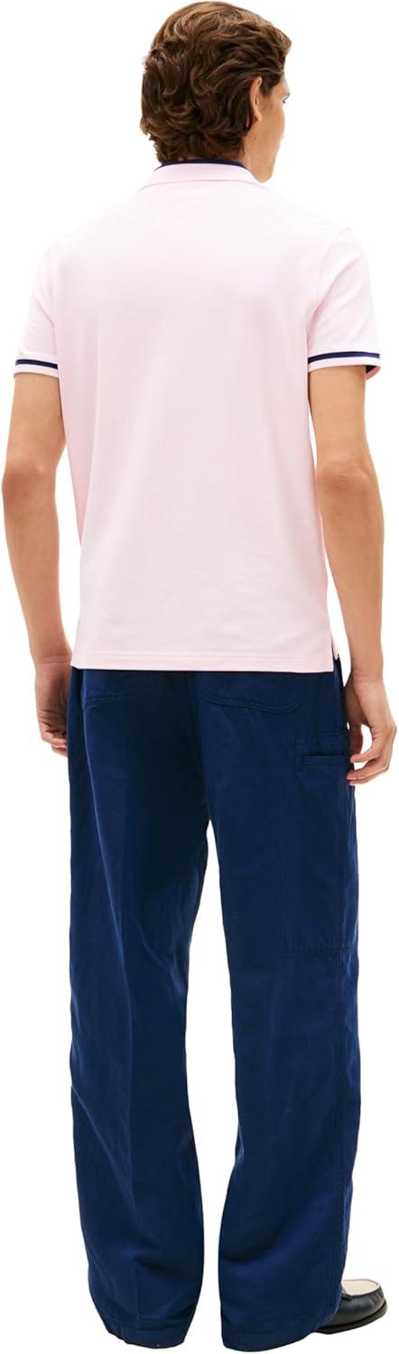 imageTommy Hilfiger Mens Short Sleeve Casual Polo Shirts in Regular Fit with Stretch and Contrast Collar DesignsPink Lily