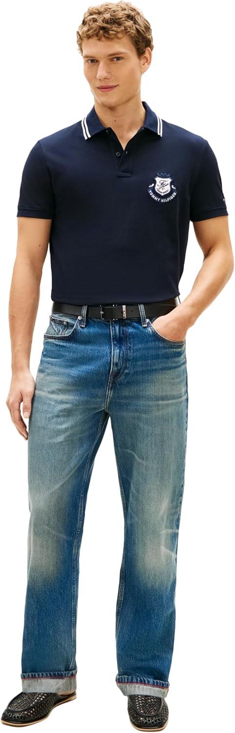 imageTommy Hilfiger Mens Short Sleeve Casual Polo Shirts in Regular Fit with Stretch and Embroidered LogoDesert Sky