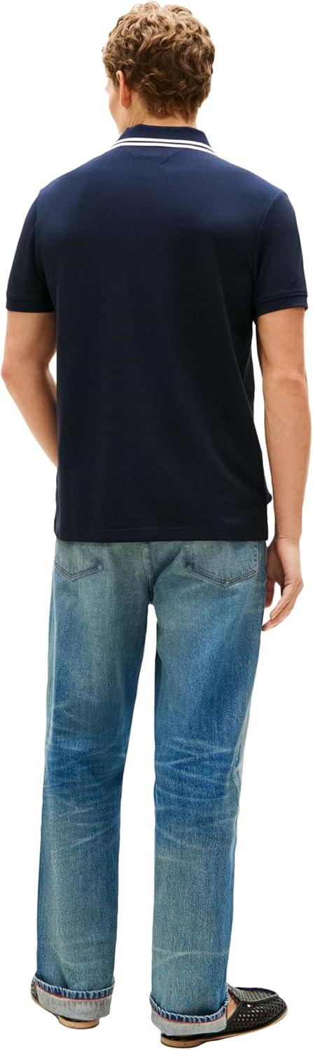 imageTommy Hilfiger Mens Short Sleeve Casual Polo Shirts in Regular Fit with Stretch and Embroidered LogoDesert Sky