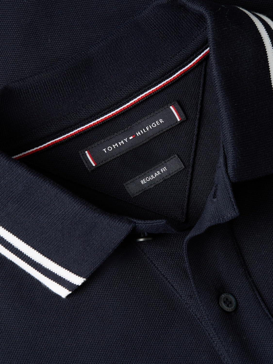 imageTommy Hilfiger Mens Short Sleeve Casual Polo Shirts in Regular Fit with Stretch and Embroidered LogoDesert Sky