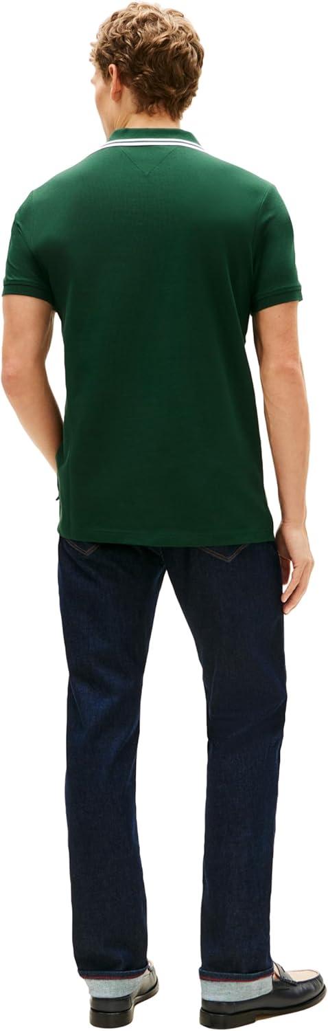 imageTommy Hilfiger Mens Short Sleeve Casual Polo Shirts in Regular Fit with Stretch and Embroidered LogoNocturnal Green
