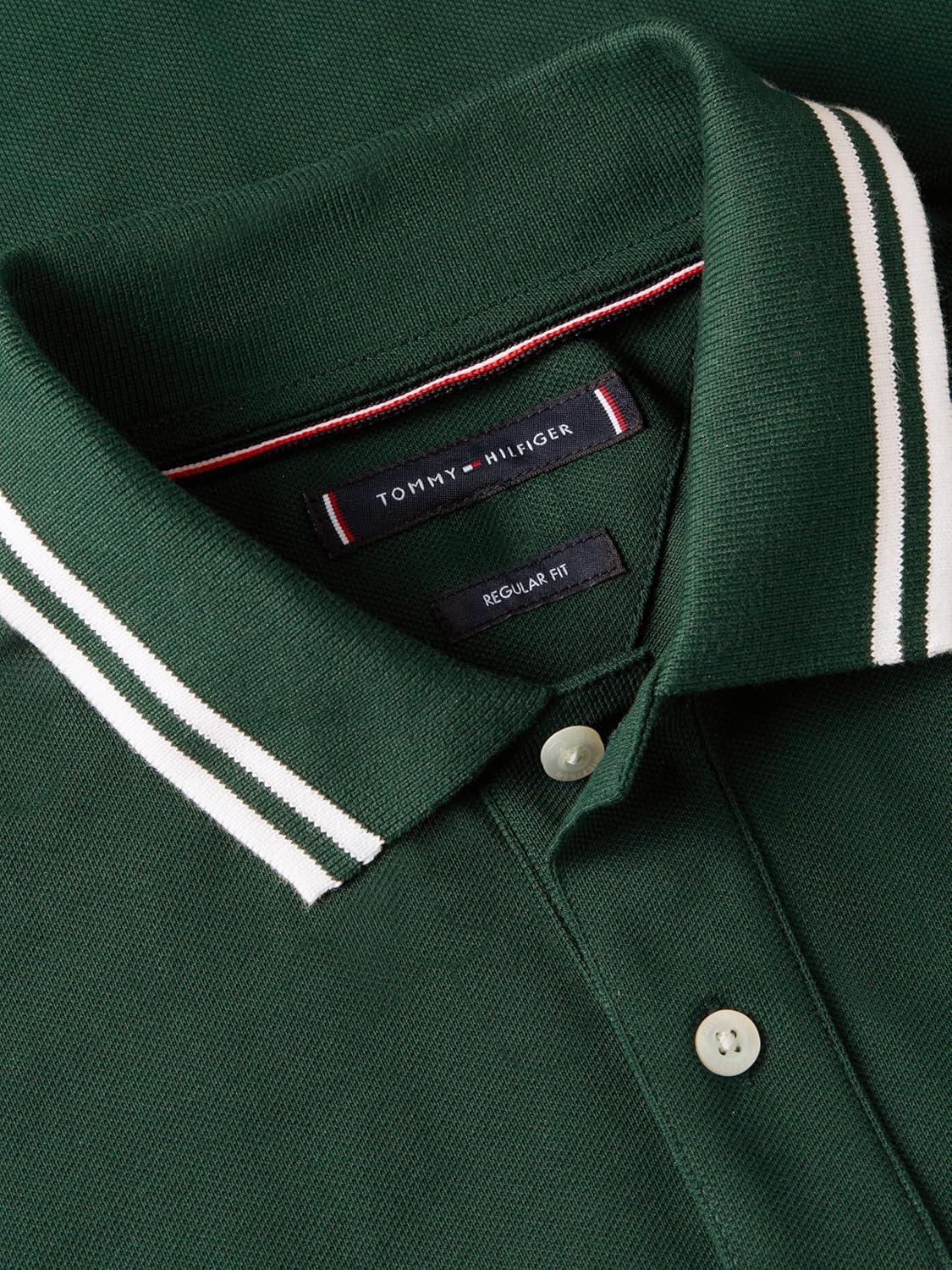 imageTommy Hilfiger Mens Short Sleeve Casual Polo Shirts in Regular Fit with Stretch and Embroidered LogoNocturnal Green