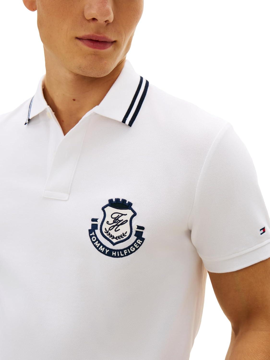 imageTommy Hilfiger Mens Short Sleeve Casual Polo Shirts in Regular Fit with Stretch and Embroidered LogoWhite