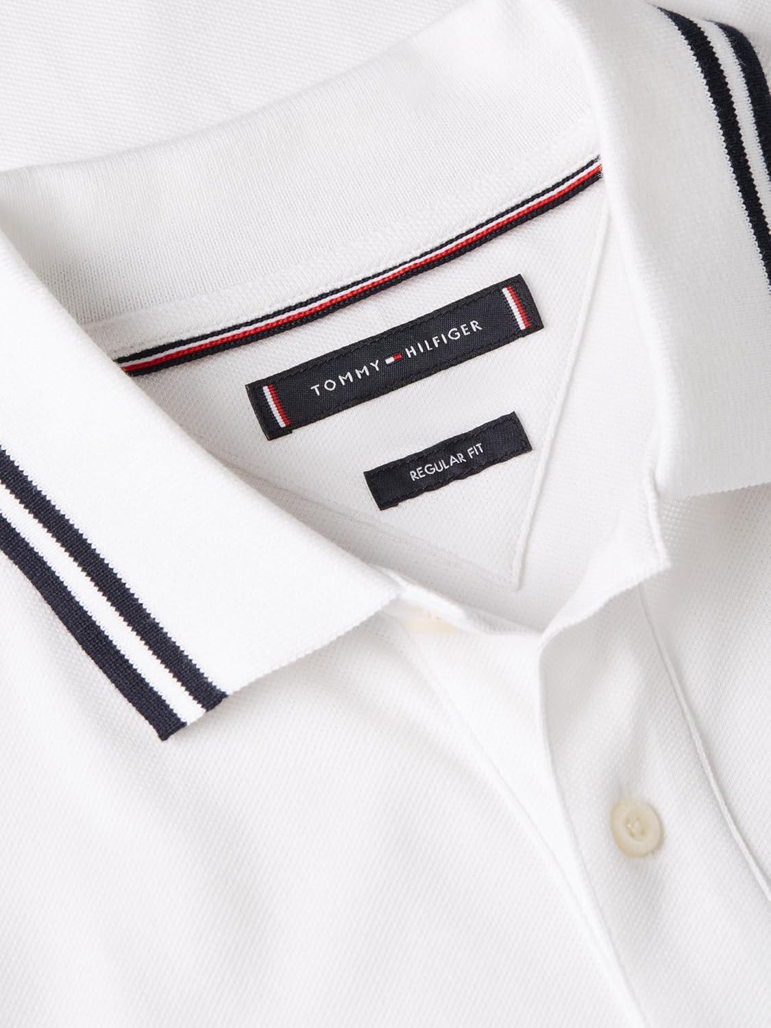 imageTommy Hilfiger Mens Short Sleeve Casual Polo Shirts in Regular Fit with Stretch and Embroidered LogoWhite