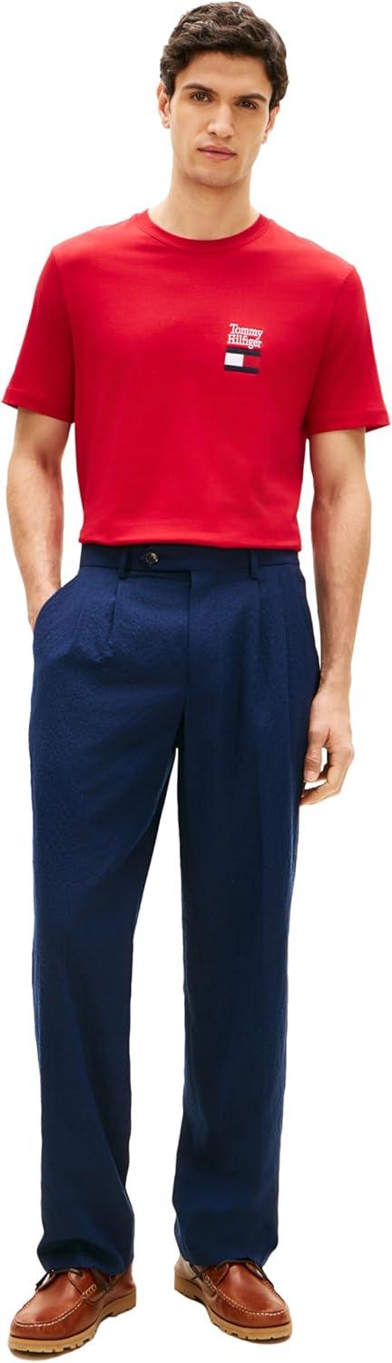 imageTommy Hilfiger Mens Short Sleeve Cotton Graphic TShirts with Embroidered Flag Logo DesignMedium Red