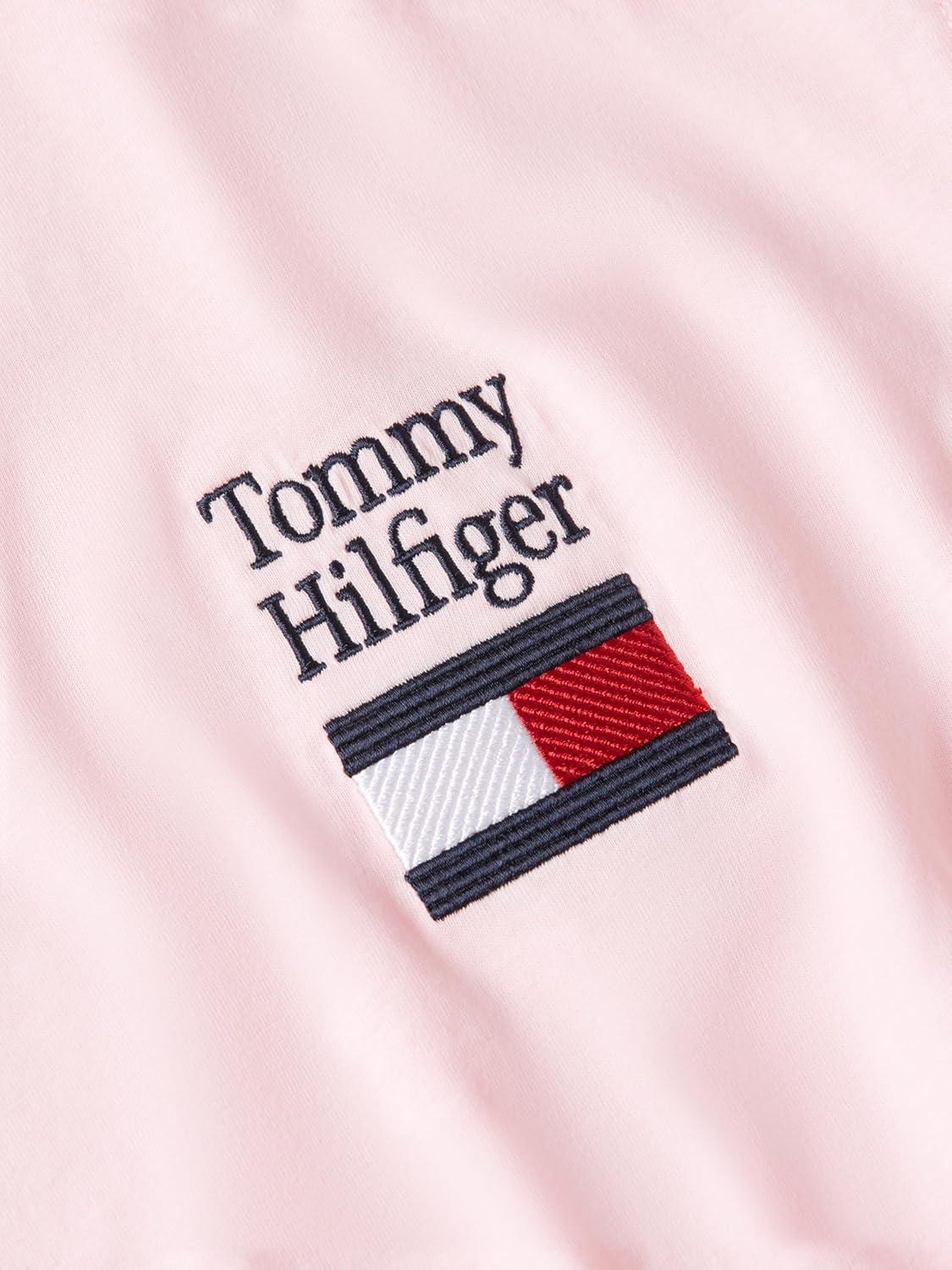 imageTommy Hilfiger Mens Short Sleeve Cotton Graphic TShirts with Embroidered Flag Logo DesignPink Lily