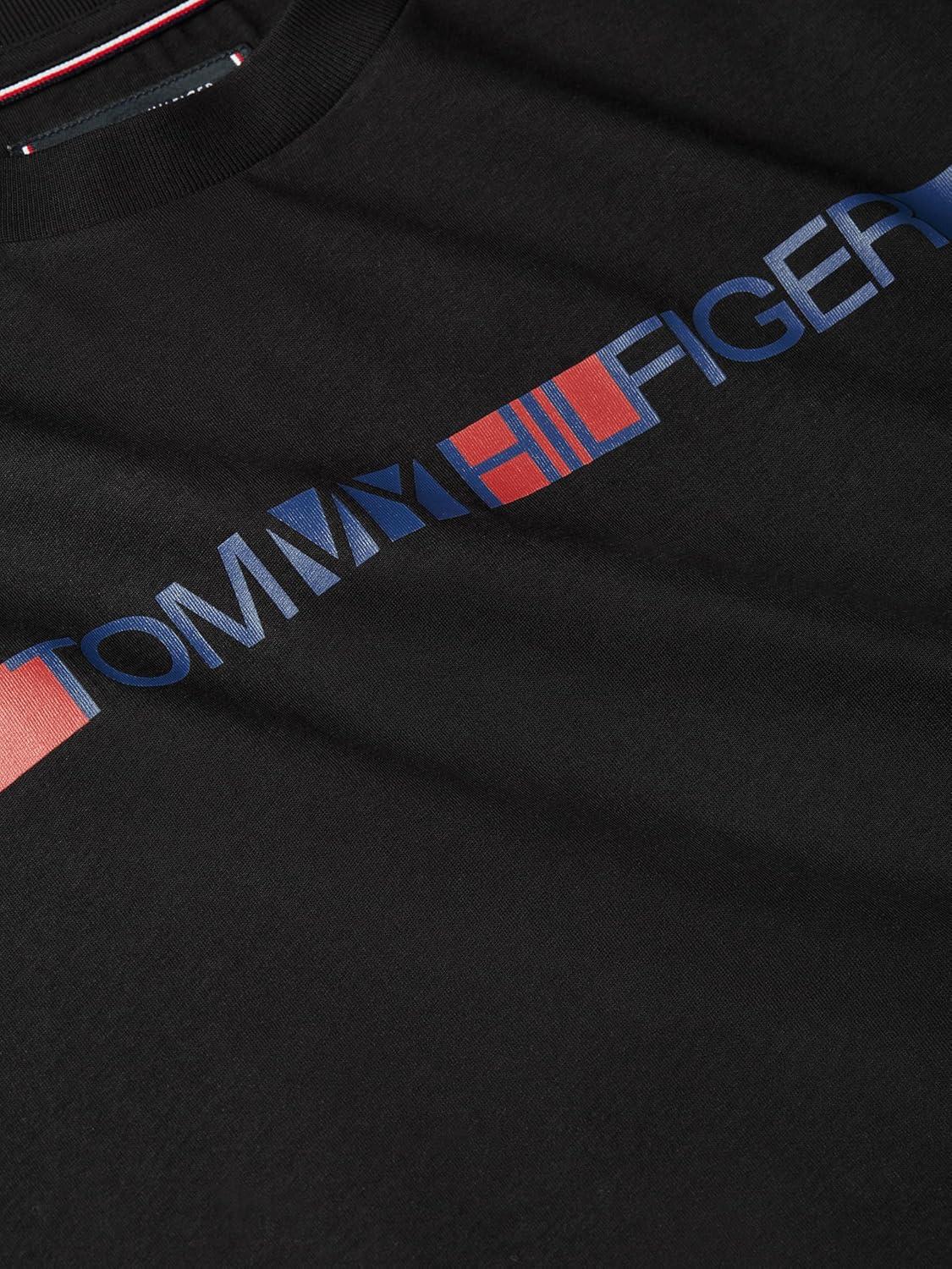 imageTommy Hilfiger Mens Short Sleeve Cotton Graphic TShirts with Printed Stripe Logo GraphicBlack