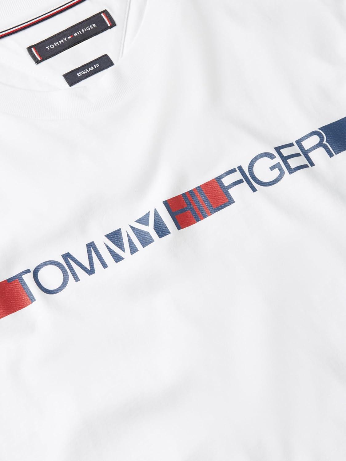 imageTommy Hilfiger Mens Short Sleeve Cotton Graphic TShirts with Printed Stripe Logo GraphicWhite