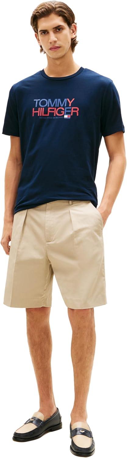 imageTommy Hilfiger Mens Short Sleeve Cotton Graphic TShirts with Printed TwoTone Logo GraphicDesert Sky