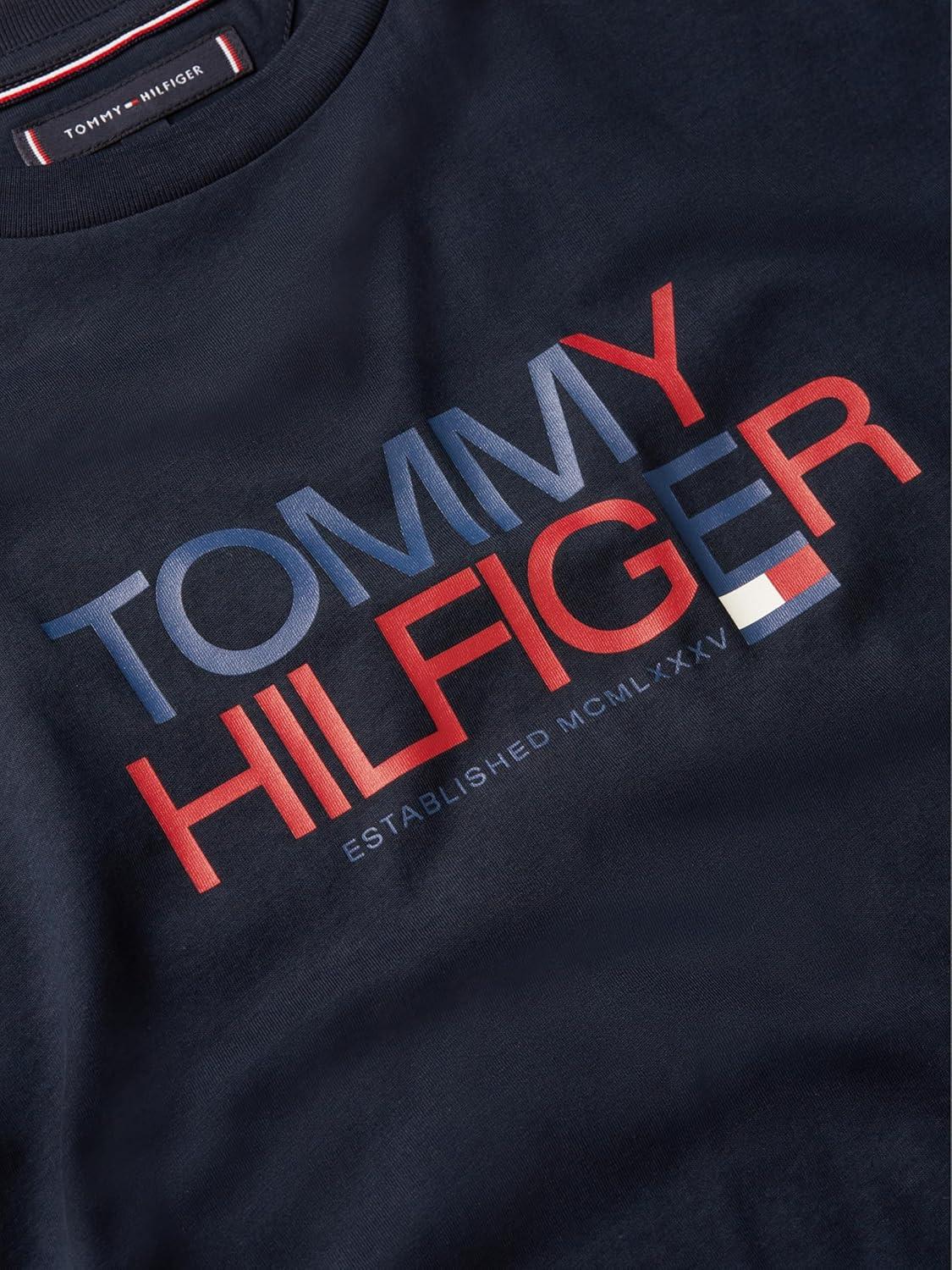 imageTommy Hilfiger Mens Short Sleeve Cotton Graphic TShirts with Printed TwoTone Logo GraphicDesert Sky
