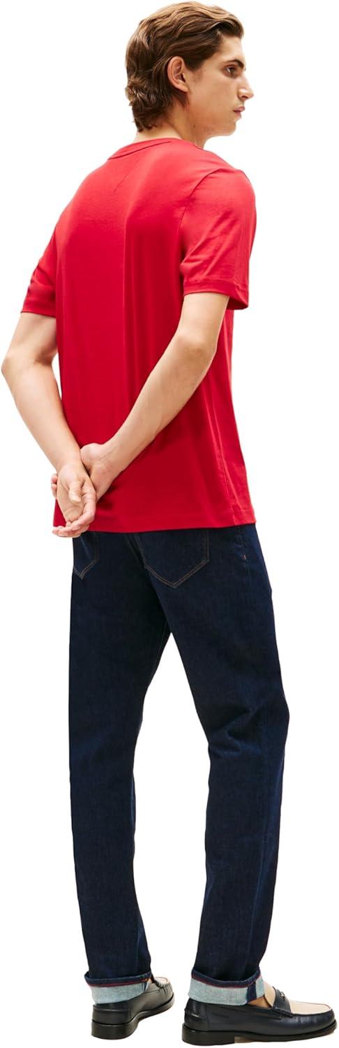 imageTommy Hilfiger Mens Short Sleeve Cotton Graphic TShirts with Printed TwoTone Logo GraphicMedium Red