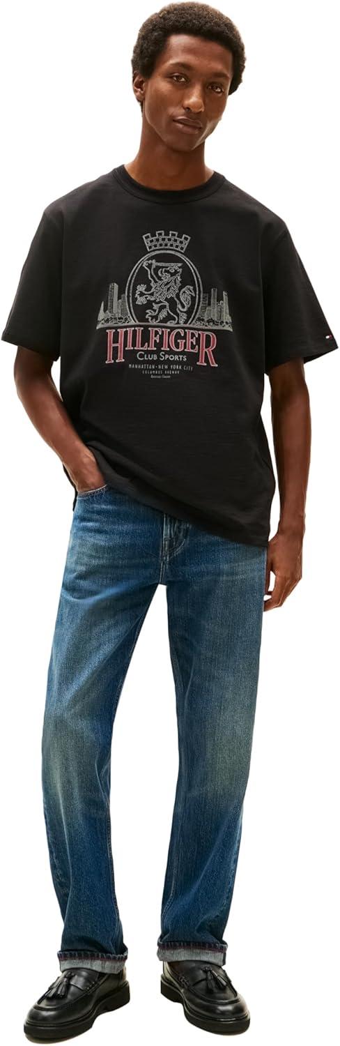 imageTommy Hilfiger Mens Short Sleeve Cotton Graphic TShirts with Signature Printed Heritage Crest GraphicBlack