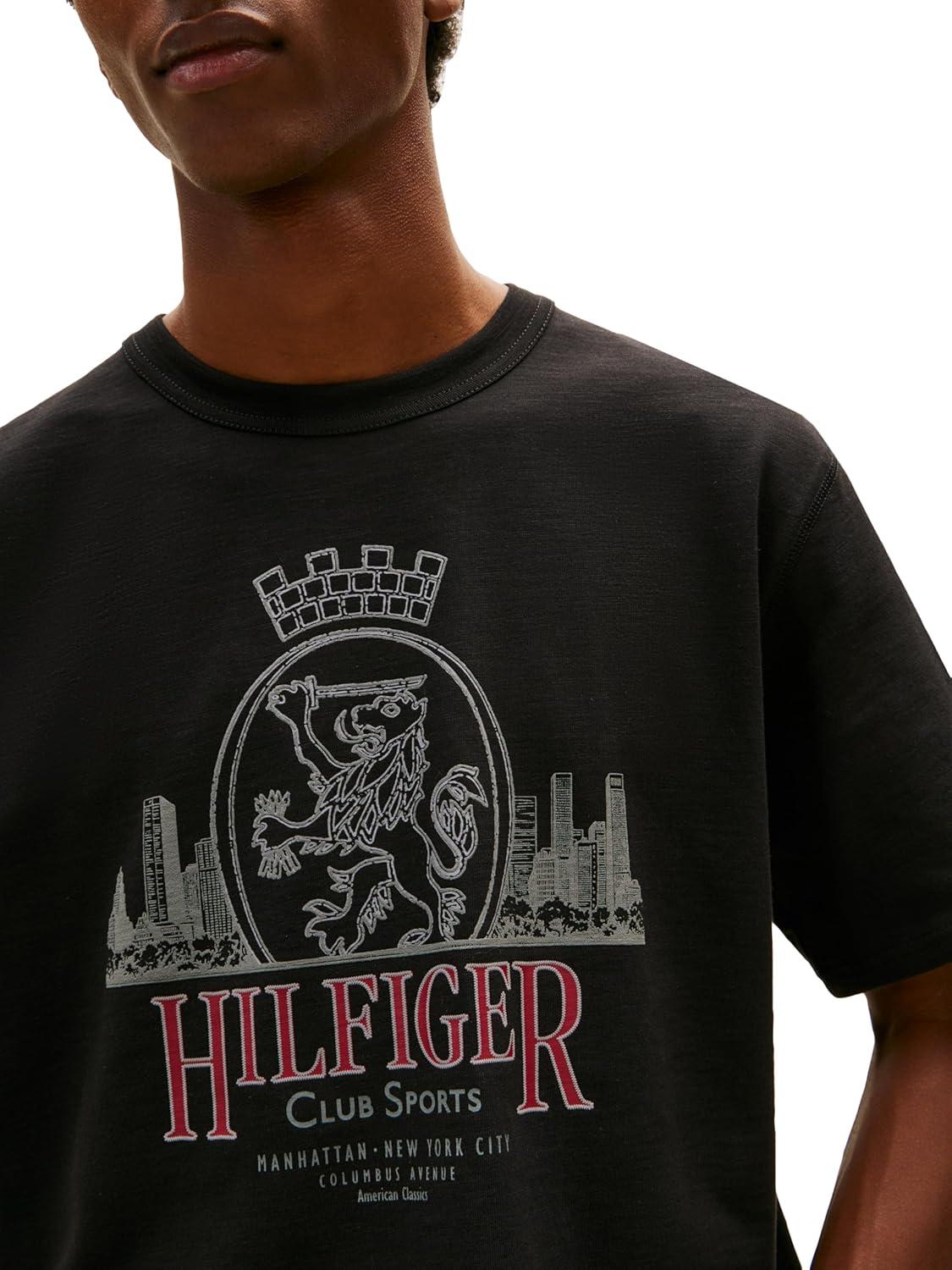 imageTommy Hilfiger Mens Short Sleeve Cotton Graphic TShirts with Signature Printed Heritage Crest GraphicBlack