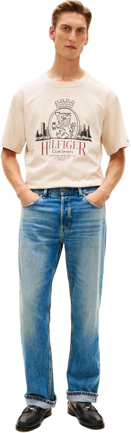 imageTommy Hilfiger Mens Short Sleeve Cotton Graphic TShirts with Signature Printed Heritage Crest GraphicHeathered Oatmilk