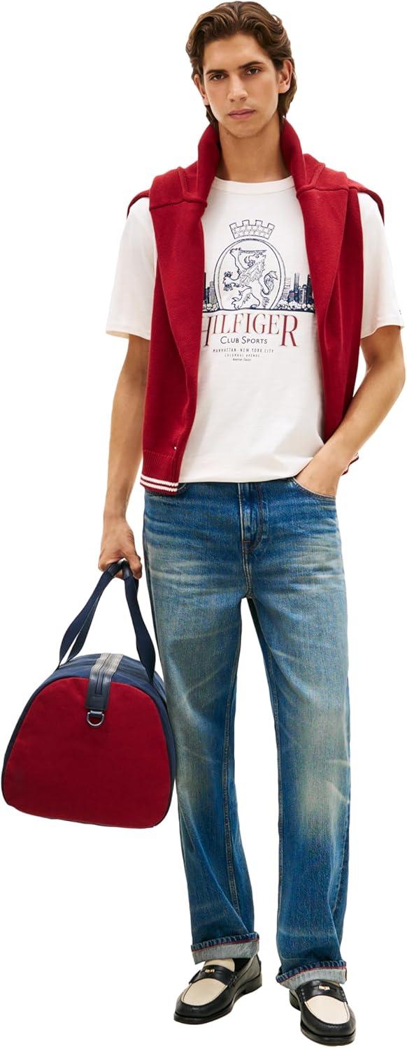 imageTommy Hilfiger Mens Short Sleeve Cotton Graphic TShirts with Signature Printed Heritage Crest GraphicIvory Petal