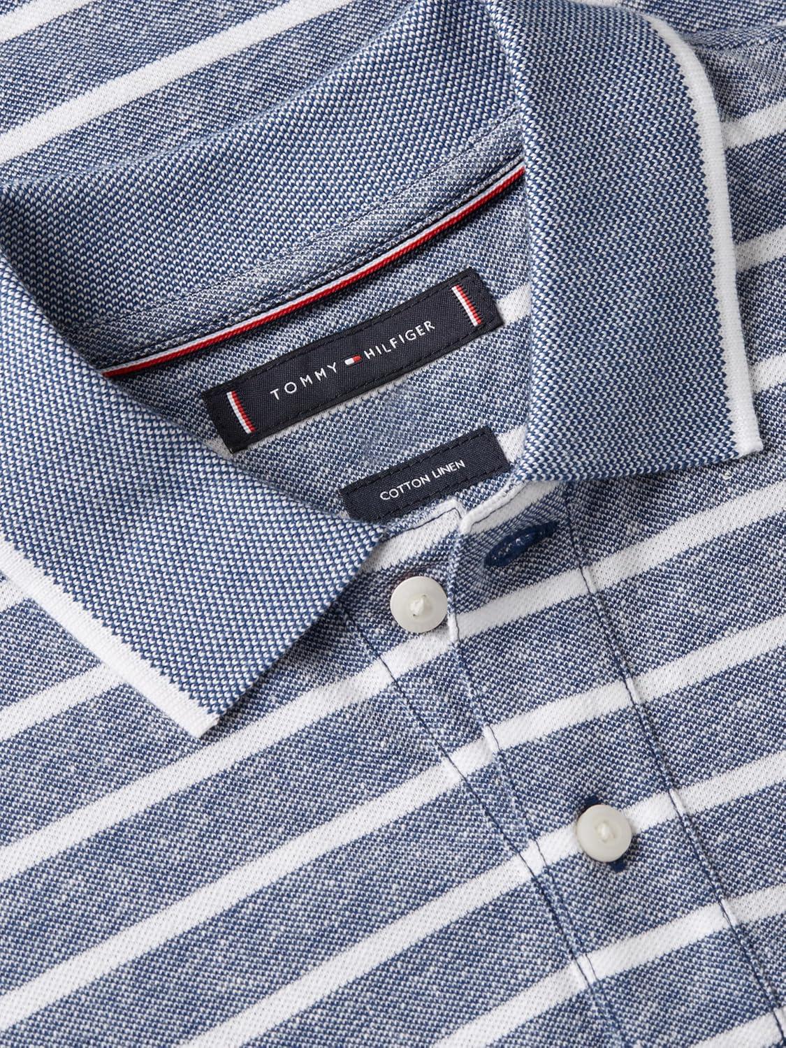 imageTommy Hilfiger Mens Short Sleeve Linen Polo Shirts in Regular FitBlue Jean White