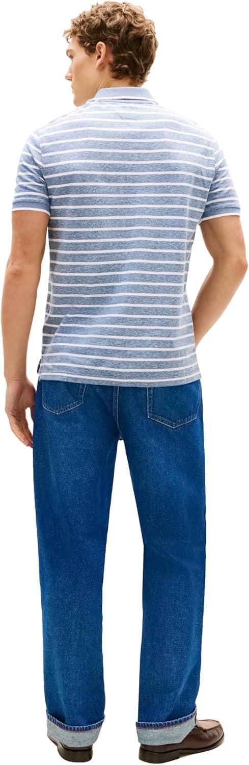 imageTommy Hilfiger Mens Short Sleeve Linen Polo Shirts in Regular FitBlue Jean White