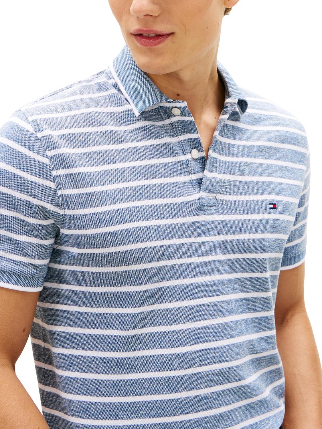 imageTommy Hilfiger Mens Short Sleeve Linen Polo Shirts in Regular FitBlue Jean White