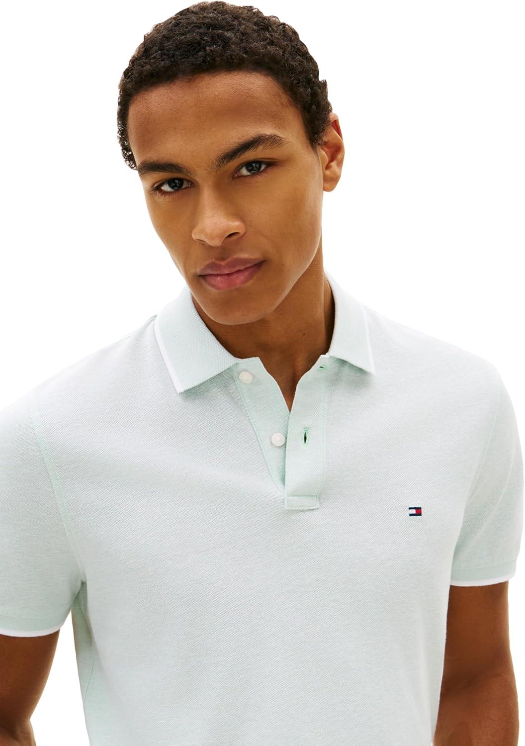 imageTommy Hilfiger Mens Short Sleeve Linen Polo Shirts in Regular FitCrushed Mint