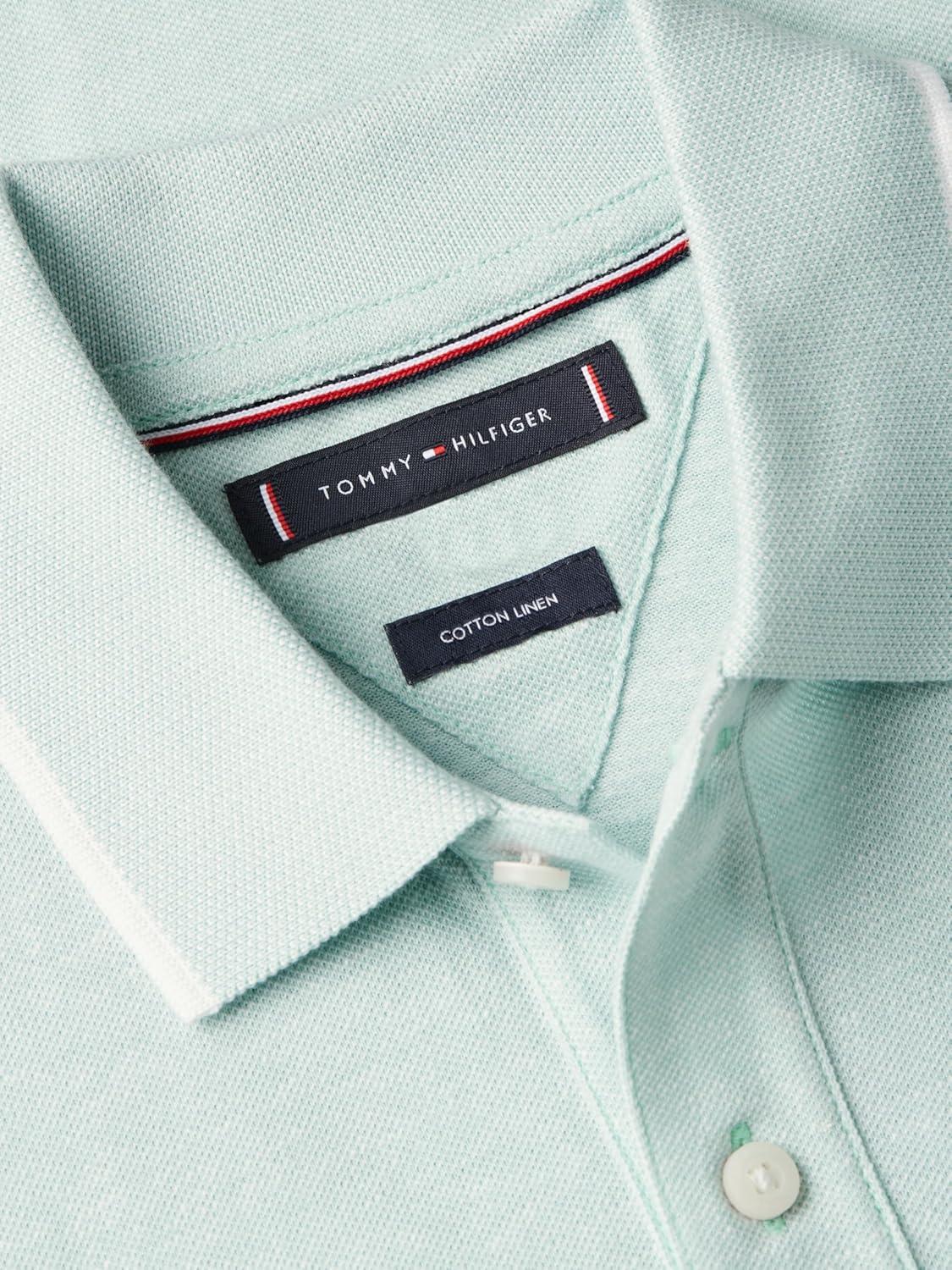 imageTommy Hilfiger Mens Short Sleeve Linen Polo Shirts in Regular FitCrushed Mint