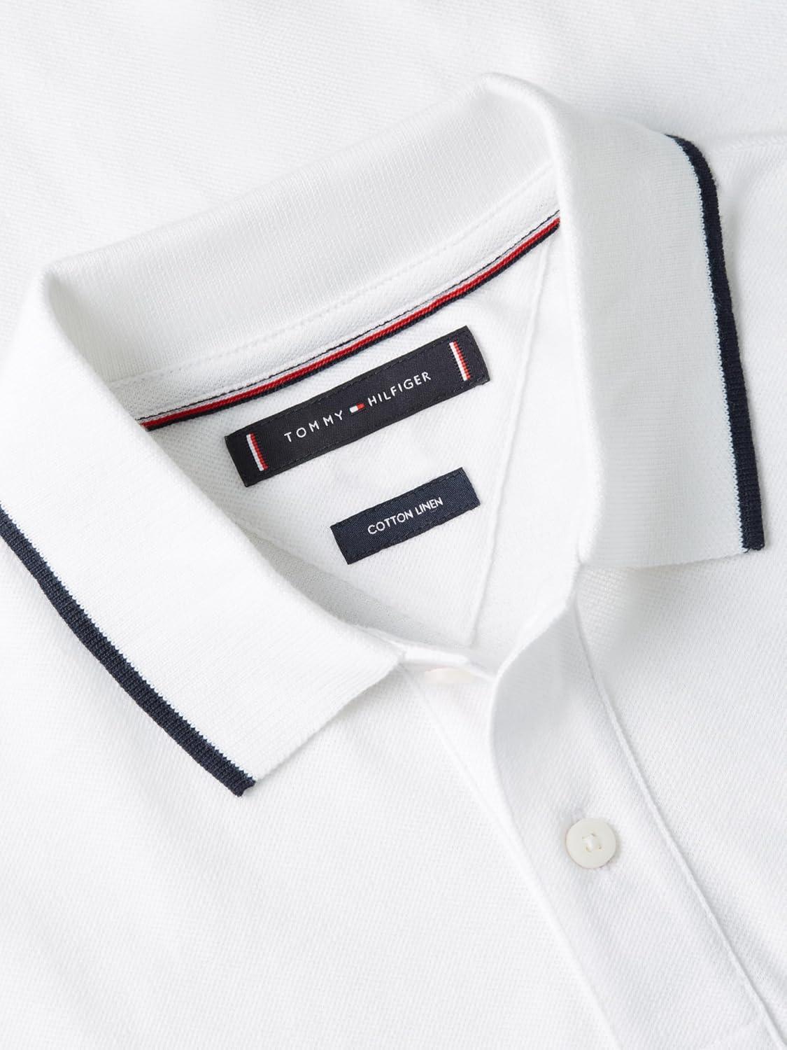 imageTommy Hilfiger Mens Short Sleeve Linen Polo Shirts in Regular FitWhite