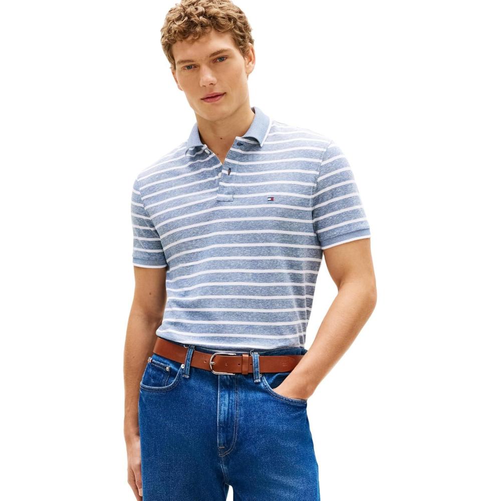 imageTommy Hilfiger Mens Short Sleeve Linen Polo Shirts in Regular FitBlue Jean White