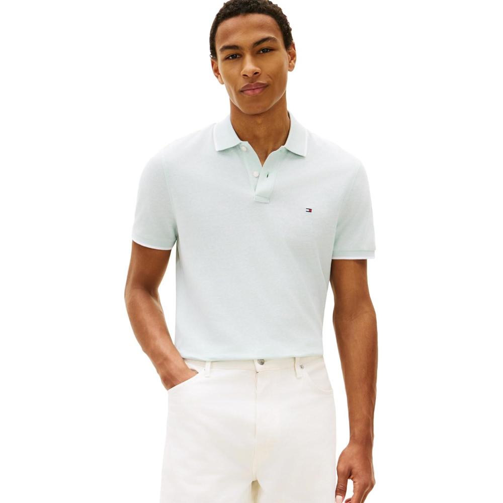 imageTommy Hilfiger Mens Short Sleeve Linen Polo Shirts in Regular FitCrushed Mint